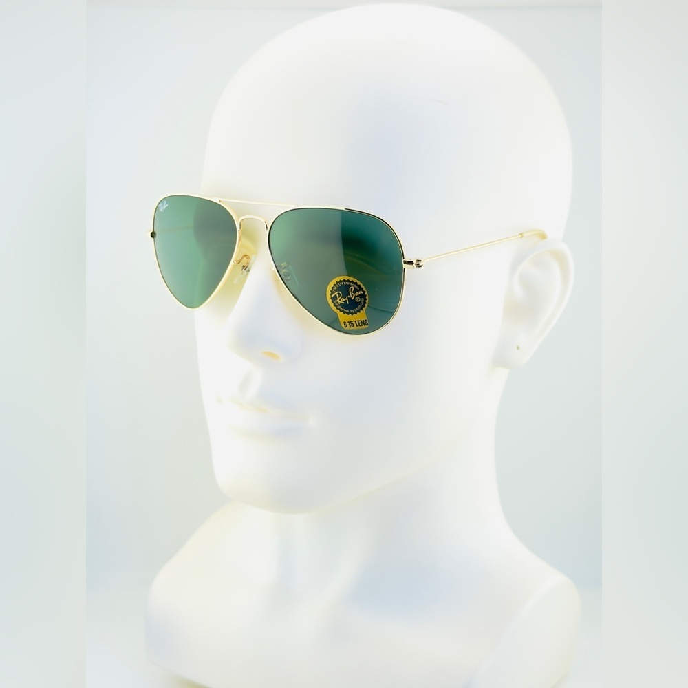 Ray-Ban Aviator Classic Sunglasses RB3025 Polished Gold Frame G-15 Green Lenses - Picture 3 of 14